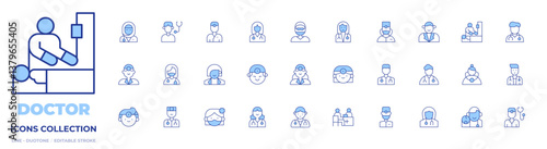 Doctor icons collection. Line Duotone style, editable stroke. doctor, surgeon, dentist, doctor consultation, nurse, pediatrician