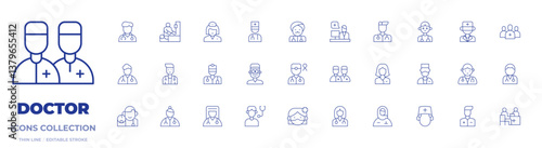 Doctor icons collection. Thin Line icons, editable stroke. doctor, doctors office, pediatrician, nurse, doctor consultation, medical team