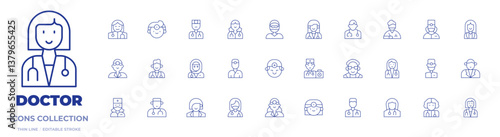 Doctor icons collection. Thin Line icons, editable stroke. doctor, nurse, dentist, surgeon