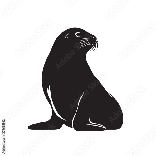 A cute mammal silhouette of a wild sea lion, sitting