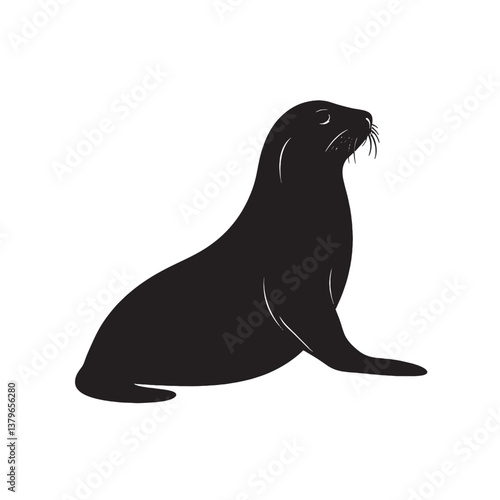 Black sea lion silhouette vector illustration, wild mammal