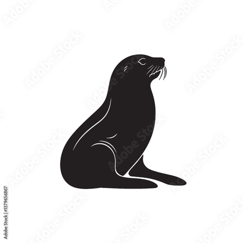 Cute sea lion vector silhouette, a wild mammal art illustration