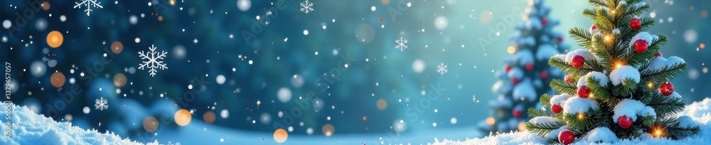 Elegant snowflake design surrounding a festive holly and snow-covered evergreen tree illustration, snow, seasonal, holly Elegant snowflake design surrounding a festive holly and snow-covered evergreen tree illustration, snow, seasonal, holly