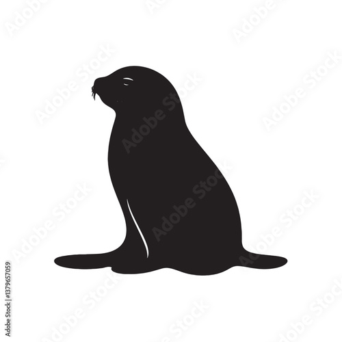 Cute black penguin and seal silhouette vector illustration, isolated wild animal art