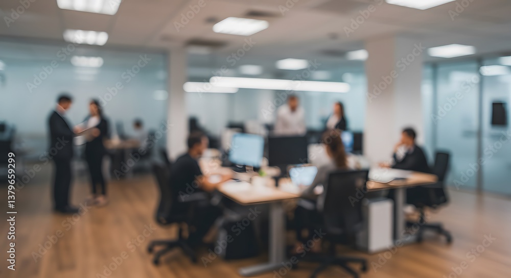 Blurred modern office environment with professionals working, ideal for corporate, productivity, and workplace culture themes. Blurred modern office environment with professionals working, ideal for corporate, productivity, and workplace culture themes.