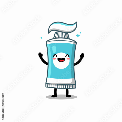 qute vector art mascot of joyful thoothpaste character
