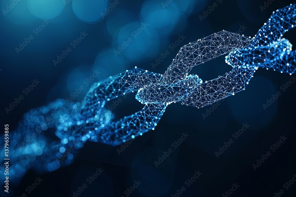 A sleek, futuristic blockchain technology concept is rendered in a low-poly, glowing style, its interconnected nodes forming a captivating network against an inky dark bl A sleek, futuristic blockchain technology concept is rendered in a low-poly, glowing style, its interconnected nodes forming a captivating network against an inky dark bl