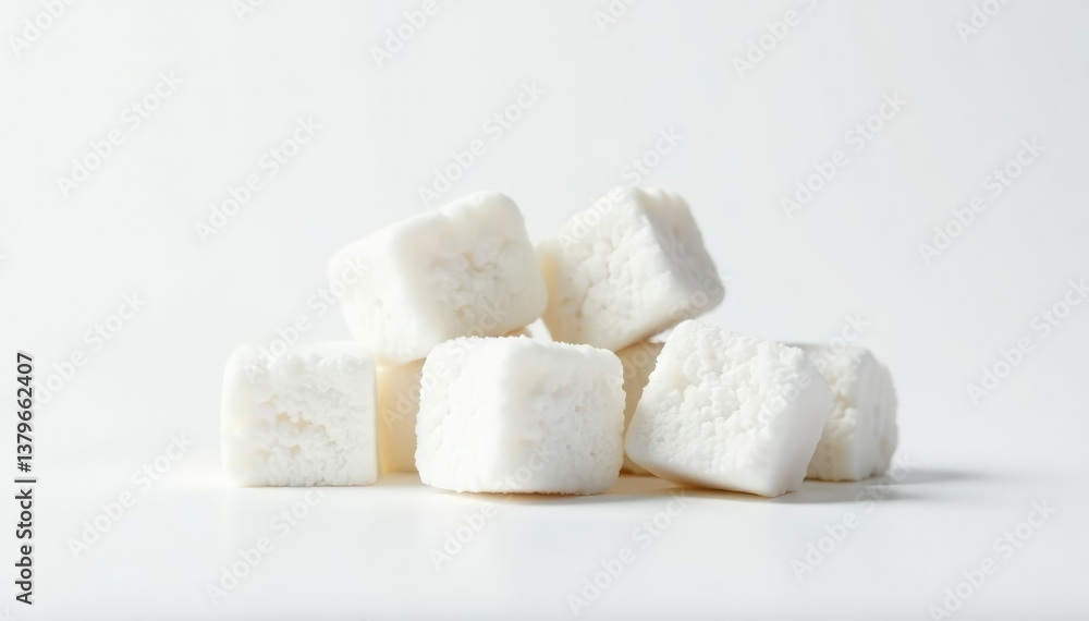 Lumps of refined white sugar against white backdrop, lumps, food, culinary Lumps of refined white sugar against white backdrop, lumps, food, culinary