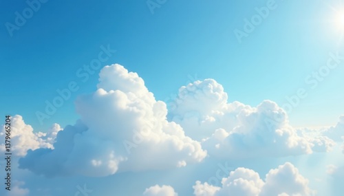 Soft puffy cloud formations under bright blue sky, puffy, clouds