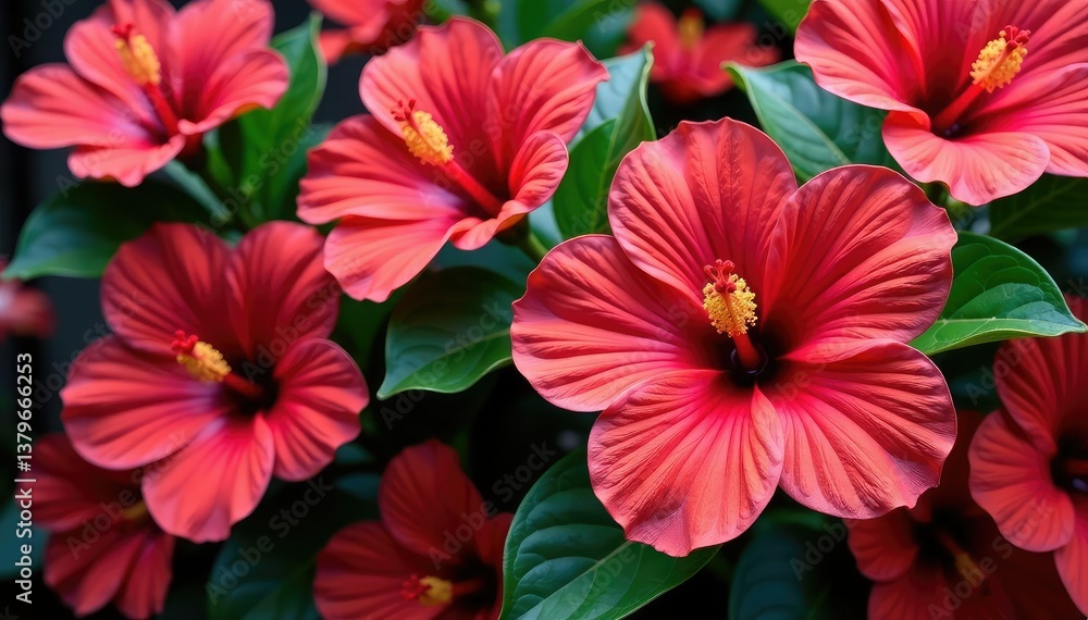 custom made wallpaper toronto digitalBold tropical hibiscus blooms, densely packed, repeat, illustration