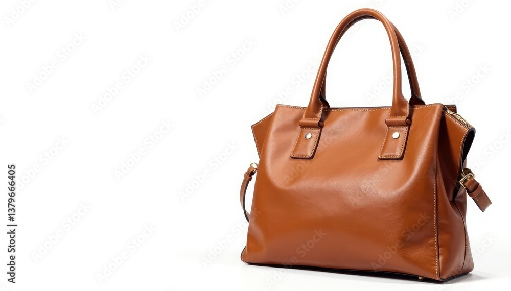 Naklejka premium Brown leather tote bag, isolated on white background , satchel, close up