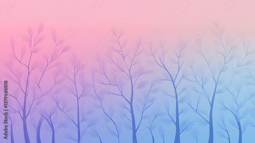 Pastel Trees Silhouette Against A Soft Pink Blue Sky Pastel Trees Silhouette Against A Soft Pink Blue Sky