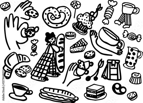 hand drawn set of coffee shop attributes