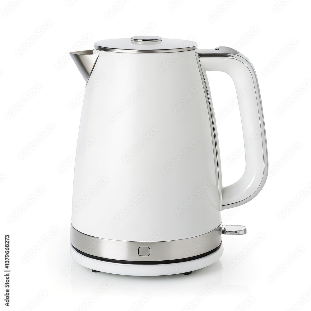 A sleek, modern white kettle with a stainless steel base, perfect for boiling water quickly and efficiently. Ideal for tea lovers and kitchen enthusiasts. A sleek, modern white kettle with a stainless steel base, perfect for boiling water quickly and efficiently. Ideal for tea lovers and kitchen enthusiasts.