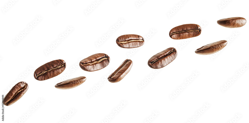 Flying roasted coffee beans, isolated on a transparent background Flying roasted coffee beans, isolated on a transparent background