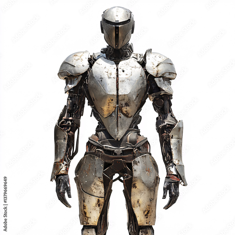 Fototapeta premium Robot warrior full length isolated on white background