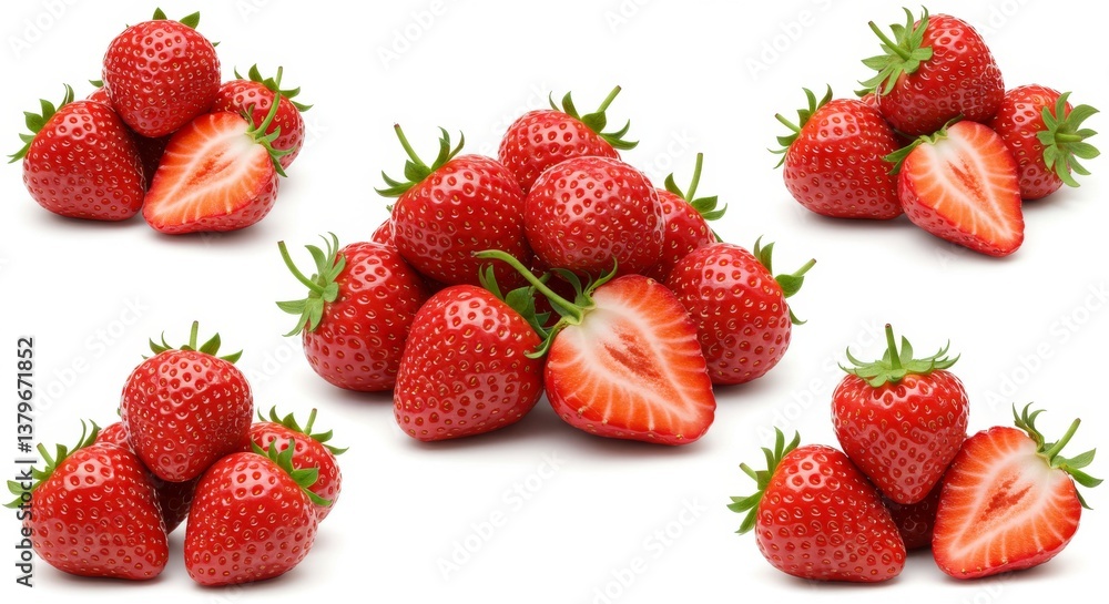 Strawberries in groups on white background Strawberries in groups on white background