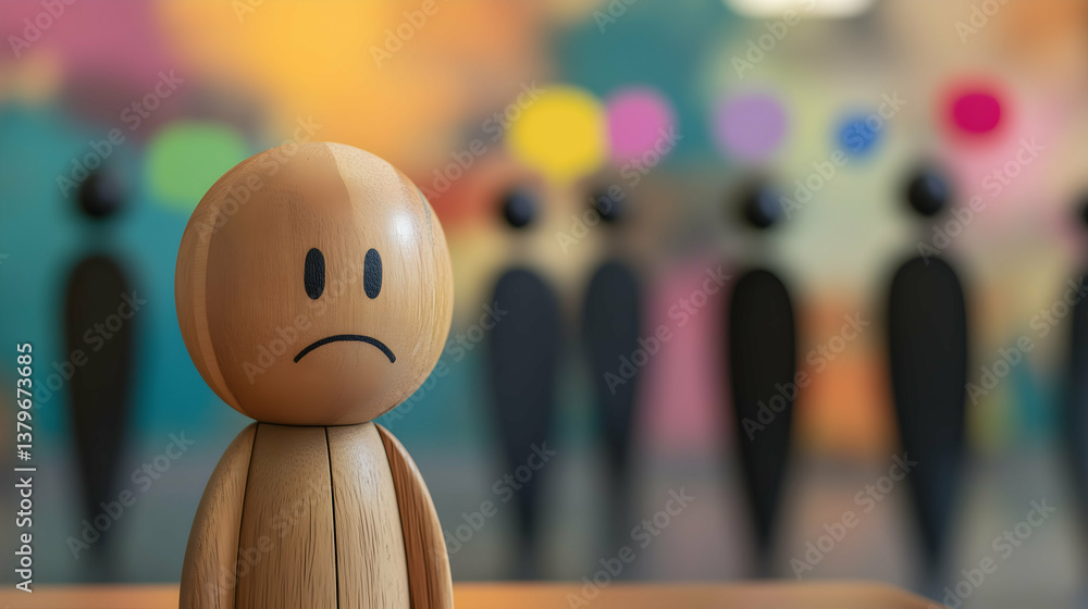 Social Exclusion and Emotional Isolation – Sad Wooden Figure Symbolizing Loneliness in Society