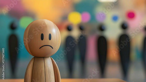 Obraz na płótnie Social Exclusion and Emotional Isolation – Sad Wooden Figure Symbolizing Loneliness in Society w salonie