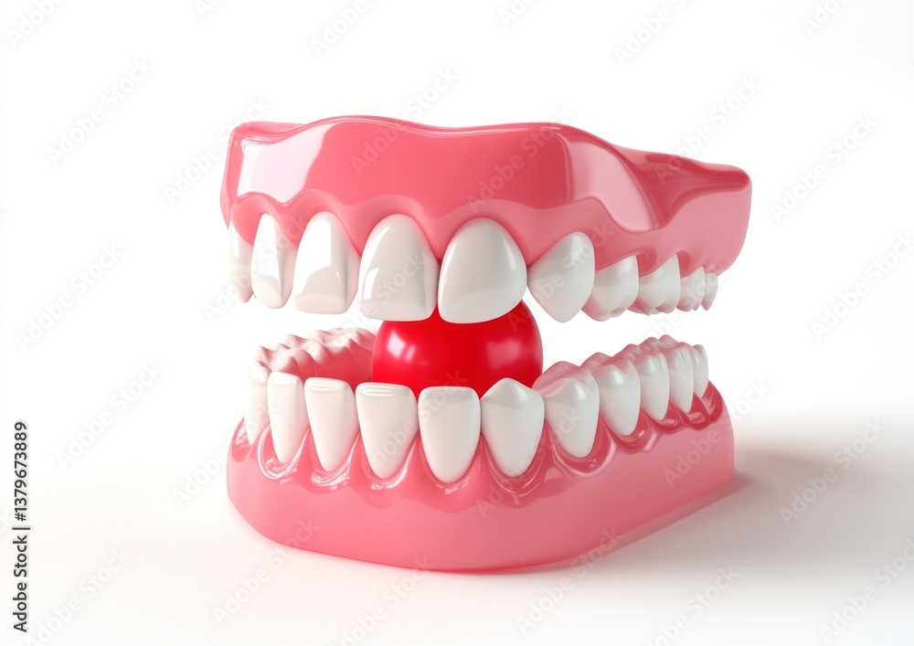 Naklejka premium Dental Model with Red Ball Demonstrating Bite and Teeth Alignment