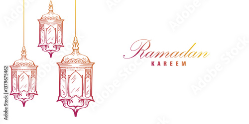 Ramadan Kareem Illustration with Lanterns Isolated on White Background