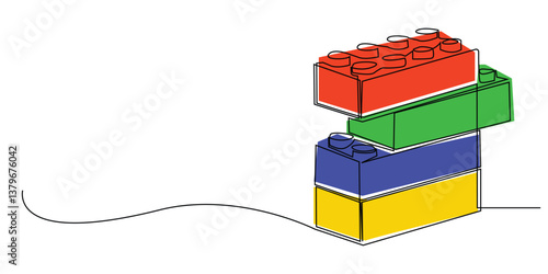 Building Blocks Single Line Drawing Isolated on White