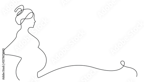 Pregnant Woman Line Art, Isolated on White Background