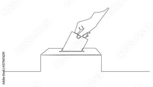 Ballot Box Continuous Line Art on White Background