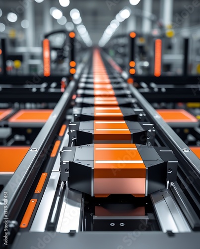 
High-tech battery production line in an advanced industrial facility, symbolizing innovation, sustainability, and the future of energy storage technology.

