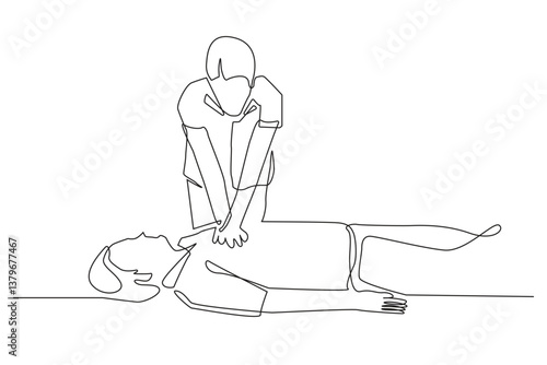 CPR Continuous Line Drawing of Emergency Heart Massage