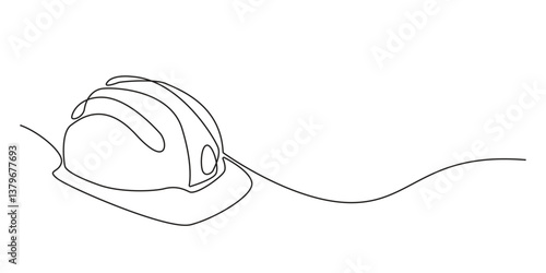 Hard Hat One Line Drawing on White Background