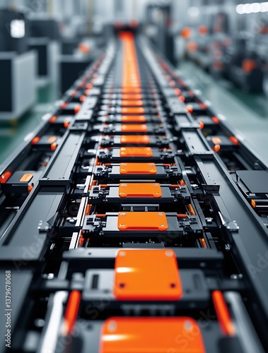 
High-tech battery production line in an advanced industrial facility, symbolizing innovation, sustainability, and the future of energy storage technology.

