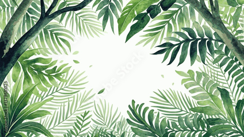 Tropical leaves, greens and delicate textures jungle isolated watercolor vector illustration svg