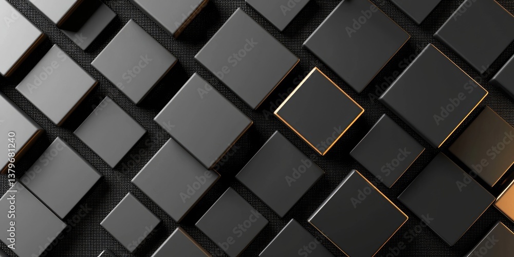 Fototapeta premium A vibrant, geometric pattern, a symphony of black and grey squares and pixels, forms a captivating backdrop for copy space. This modern futuristic design exudes a sleek,