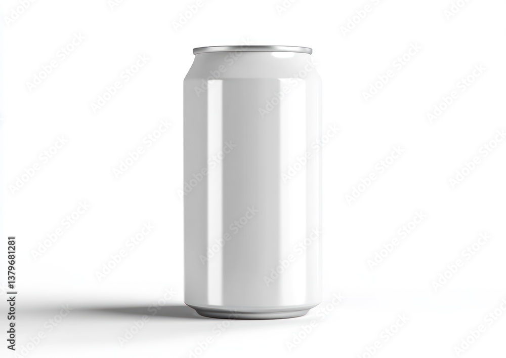 Display of a Blank White Can on White Background for Beverage Mockup Display of a Blank White Can on White Background for Beverage Mockup