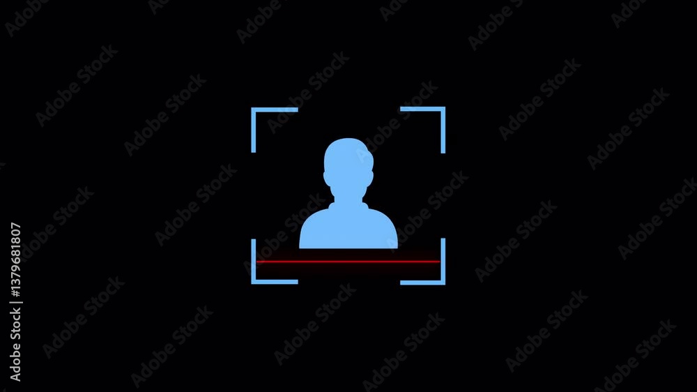 User profile icon scanning animation on black background, user id profile scanning animated with alpha channel. User profile icon scanning animation on black background, user id profile scanning animated with alpha channel.