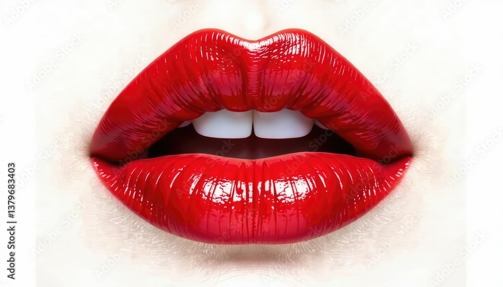 Close-up vibrant red lipstick smear, pristine white backdrop, image, red lips, white Close-up vibrant red lipstick smear, pristine white backdrop, image, red lips, white