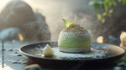 matcha souffle with yuzu cream