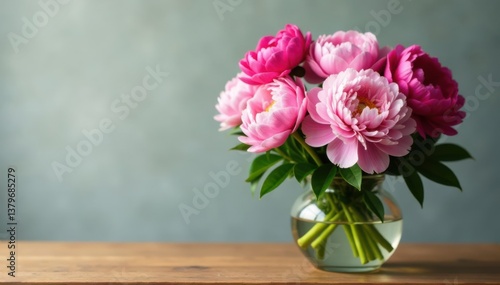Wallpaper Mural Fresh peonies in a large vase on wooden table, vase, wood Torontodigital.ca