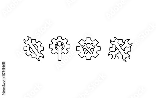 Repair tool icons featuring wrenches and gears for maintenance symbolism, suitable for industrial, mechanical, repair, or maintenancerelated design projects.