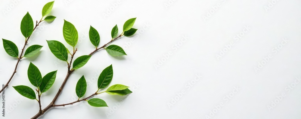 Several branches with leaves on a textured white surface, peaceful ambiance, branches with leaves Several branches with leaves on a textured white surface, peaceful ambiance, branches with leaves