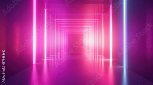 Neon Lights Corridor: A Futuristic Pink and Blue Glow