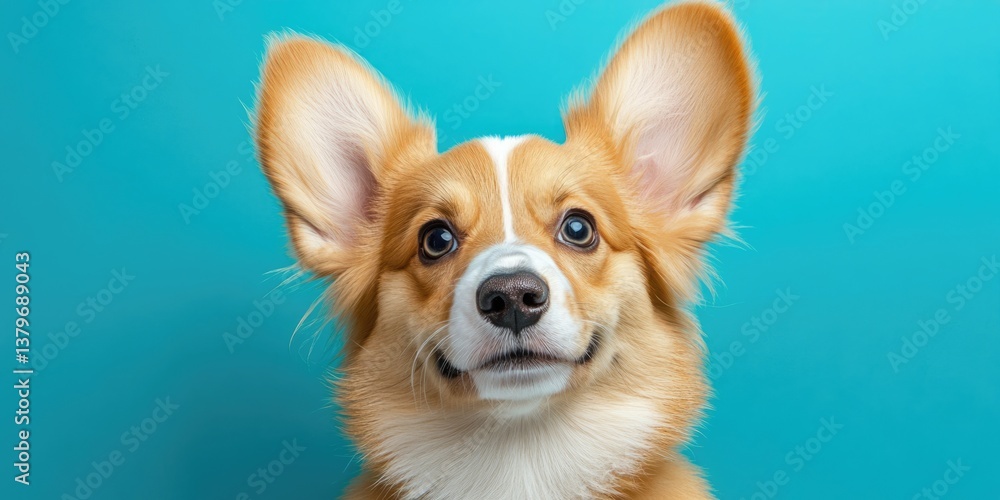 cute Pembroke Welsh Corgi puppy lying down against teal background for pet-related content,dog breed information,or adorable animal themes cute Pembroke Welsh Corgi puppy lying down against teal background for pet-related content,dog breed information,or adorable animal themes
