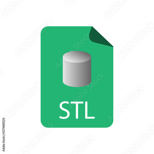 STL file format icon in a modern vector style with a 3D cylinder. Represents STL files for 3D printing, CAD modeling, and prototyping in additive manufacturing and engineering design.