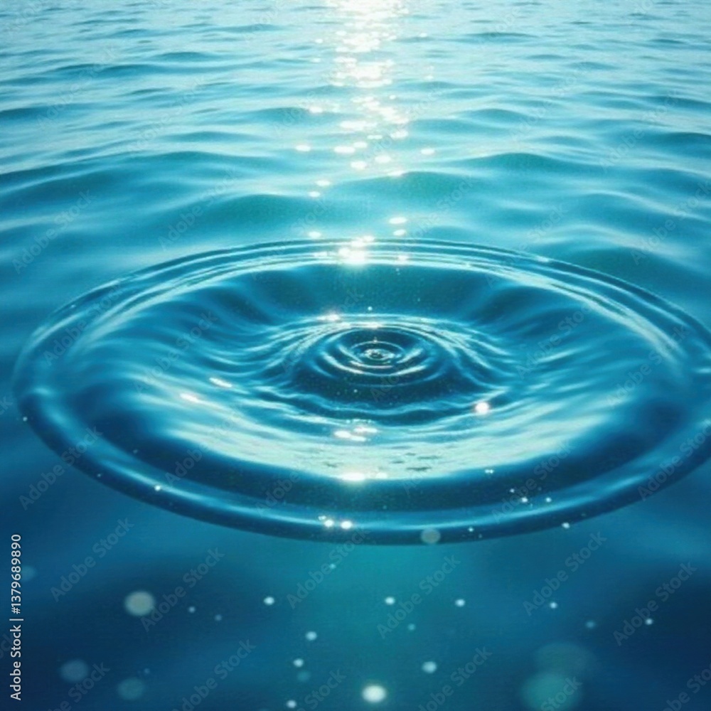 Peaceful ocean with clear water drop and circular waves, watery, reflective, nature Peaceful ocean with clear water drop and circular waves, watery, reflective, nature