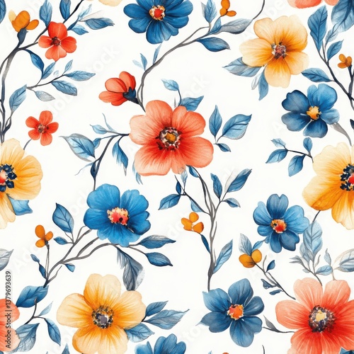 Vibrant floral pattern design digital artwork nature-inspired colorful creative concept
