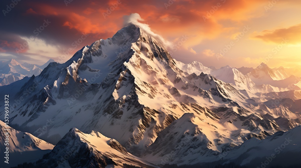 Majestic Sunset Over Snowy Mountain Range Majestic Sunset Over Snowy Mountain Range