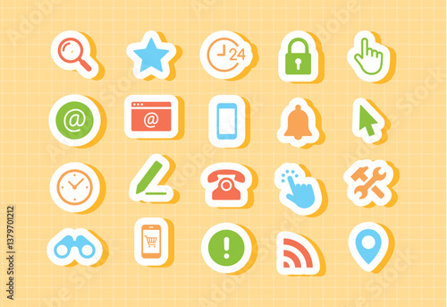Playful user interface and multimedia icons for kids education app website fun colorful cartoon icons for navigation email security camera search bookmark gps multimedia and e-learning UI design for t