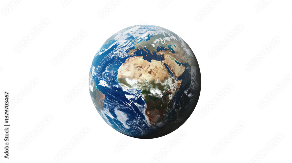 Fototapeta premium Global Perspective: A detailed and vibrant photorealistic image of planet earth, showcasing continents, oceans, and atmospheric details.