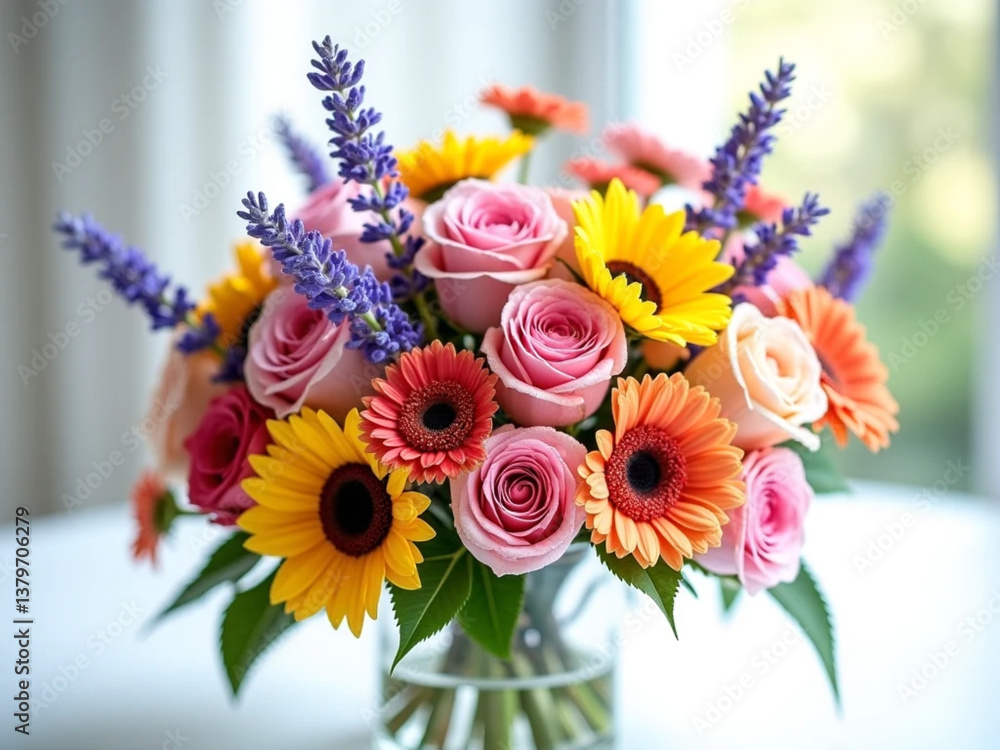 Obraz premium Vibrant Flower Bouquet in Glass Vase, Perfect for Gifting